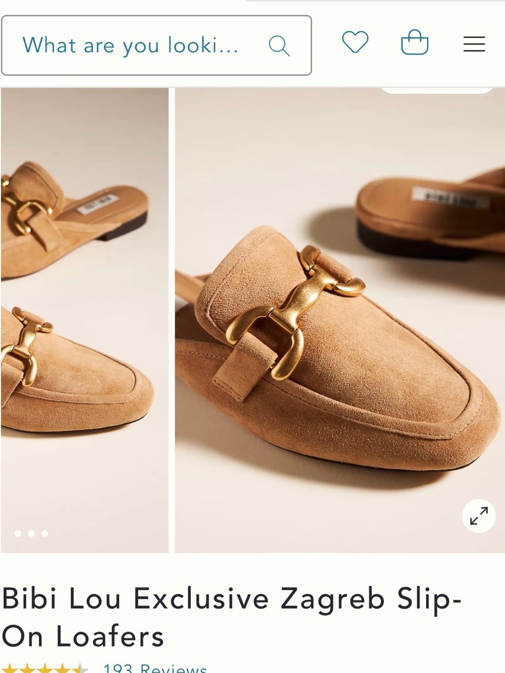 Bibi Lou x Anthropology Zagreb Suede Slip-On Loafers in Tan with Gold Hardware